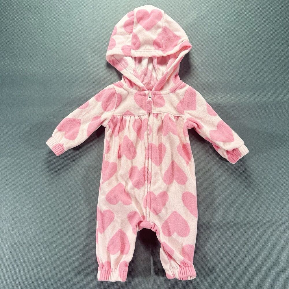 Baby Girl Clothes New Carter's Newborn Pink Fleece Heart Hooded Outfit